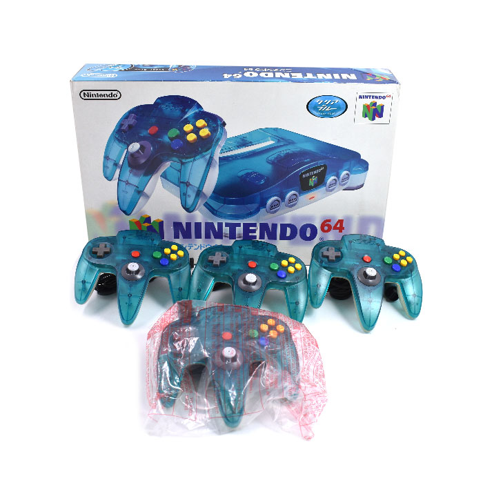 Consola Azul/Blanco Transparente con 4 controles - en caja - Nintendo 64
